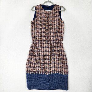 Brooks Brothers Dress Womens 8 Blue Silk Sleeveless Sheath Woven in Italy Career